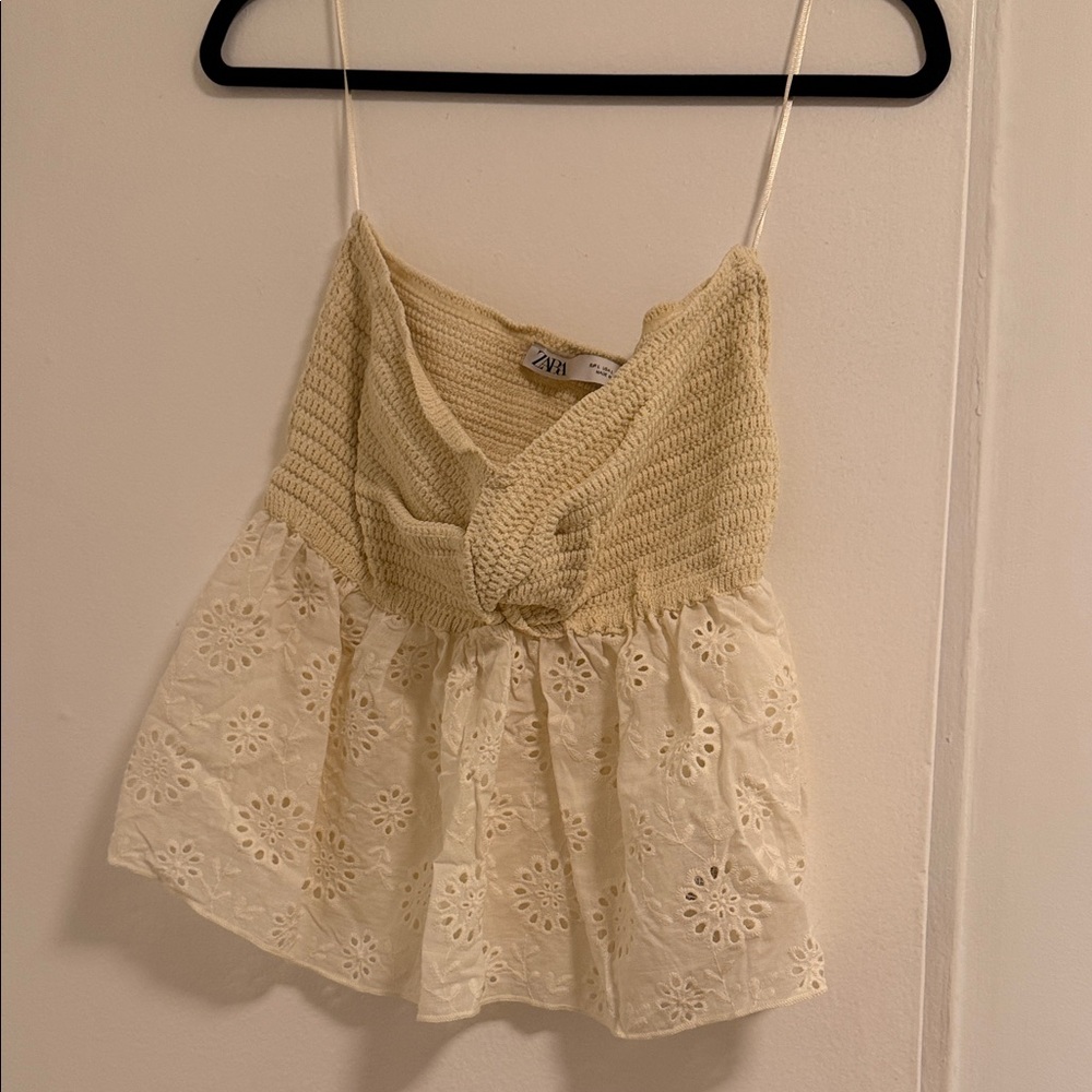 Zara Beige and White Crochet Lace Camisole